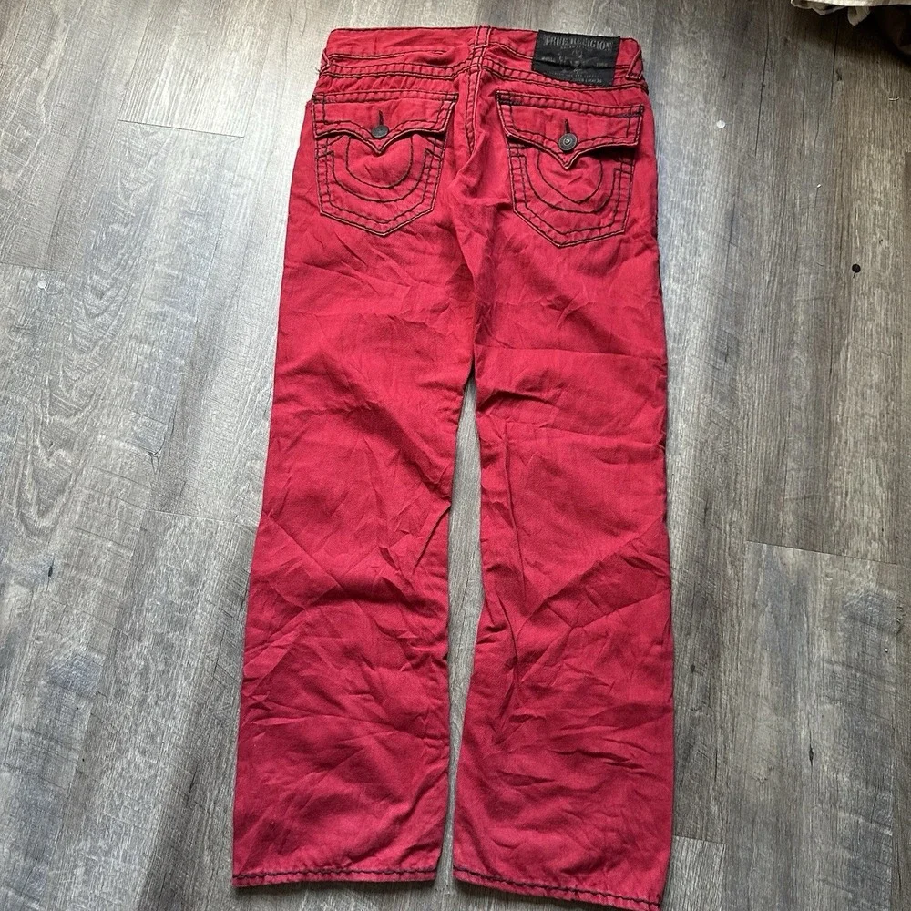 True Religion Men's  Red Ricky Super T Jeans Mb3 Thick‎ Stitch Semetary Keef